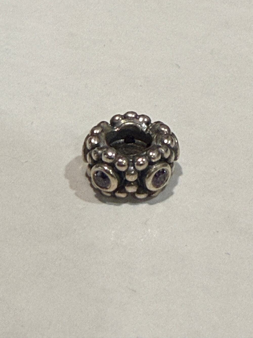 Pandora Her Majesty Purple cubic zirconia sterling silver spacer charm studded